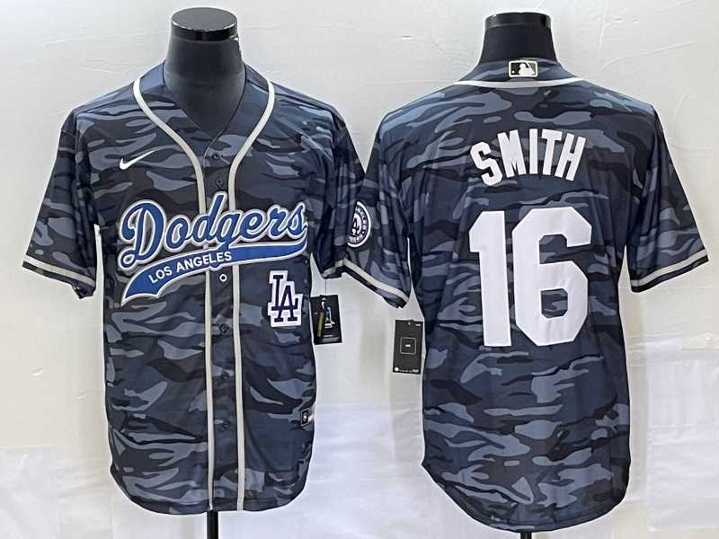 Men%27s Los Angeles Dodgers #16 Will Smith Gray Camo Cool Base With Patch Stitched Baseball Jersey->los angeles dodgers->MLB Jersey